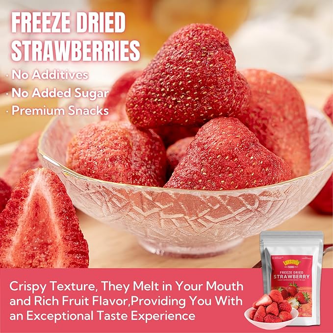 Premium Freeze Dried Strawberries 95-100 per bag,7.05OZ/200g Whole Big Natural Dried Strawberries No Additives,Dehydrated Strawberry No Sugar Added,Snacks