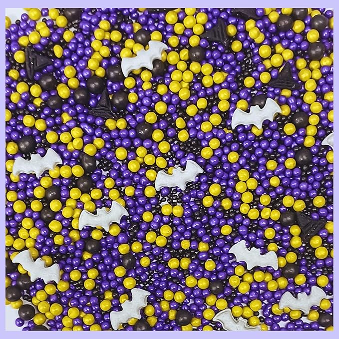 Confect Mix Ghost Black, Midnight Blue & Lime Green Pearl Sprinkles | Black witch Hats & Silver Bats Sprinkles Mix | Hallloween Sprinkles | Batty Witch Brew Sprinkles - 2 Oz