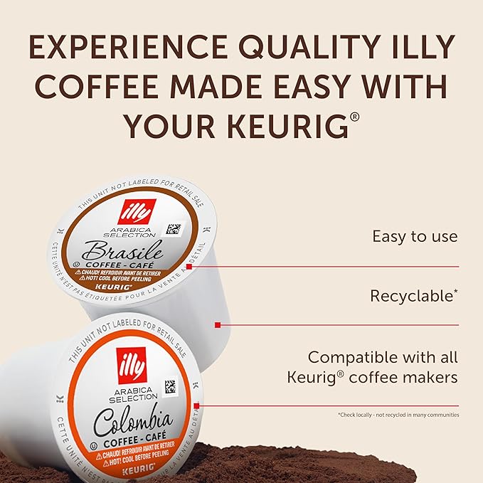 Illy Coffee K-Cups - Compatible Pods for Keurig Coffee Maker - Brasile & Columbia - Single Origin Roasts - Variety - 10 Count (Pack of 6)