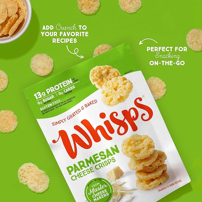Whisps Cheese Crisps Parmesan Cheese | Protein Chips | Healthy Snacks | Protein Snacks, Gluten Free, High Protein, Low Carb Keto Food (2.12 Oz, 6 Pack)