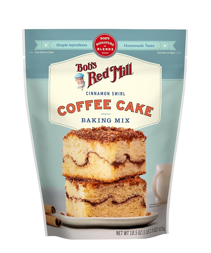 Bob's Red Mill Cinnamon Swirl Coffee Cake Baking Mix - 18.5 oz Bag (Pack of 4), Simple Clean Ingredients, Homemade Taste, Non-GMO