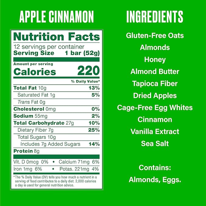 Over Easy Soft and Chewy Granola Breakfast Bars - Granola and Protein Bars - Energy Snack Bars - Clean, Gluten Free, Dairy Free, Soy Free and Kosher (Apple Cinnamon, 12 Count)