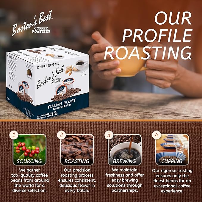 Boston’s Best - Italian Roast, Deliciously Bold Dark Roast Gourmet Coffee Compatible with Keurig Coffee Maker, 1 Count (42 Single Serve Cups)
