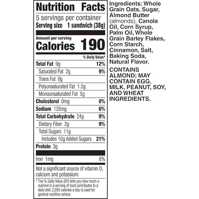 Nature Valley Biscuit Sandwiches, Almond Butter, 5 ct, 6.75 OZ (Pack of 12)