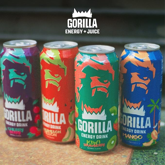 Gorilla Energy Drink, Mango Coconut, 200mg Natural Caffeine, Real Fruit Juice Squeezed &