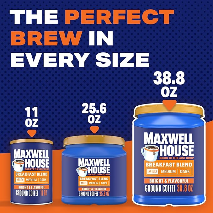 Maxwell House Breakfast Blend Mild Roast Ground Coffee, 38.8 oz Canister