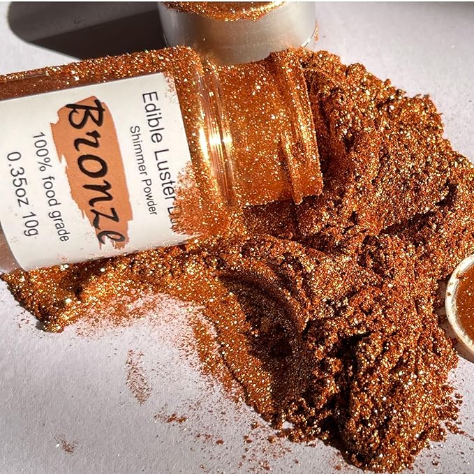 Bronze Luster Dust Edible Glitter for Cakes Cocktails ??10g Colaele Edible Shimmering Dust for Chocolates, Metallic Food Coloring Powder for Cake Decorating Edible Glitter for Drinks, No Gluten,Vegan