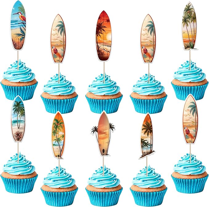40 Pack Palm Tree Cupcake Toppers Green Palm Tree Coconuts Cupcake Picks for Summer Beach Theme Hawaii Baby Shower Birthday Party Cake Decorations Supplies