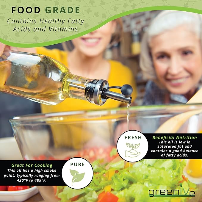 GreenIVe Grapeseed Oil Organically Grown 100% Pure Cold Pressed Light Flavor High Tempurature Cooking (128 Fl Oz (Gallon))