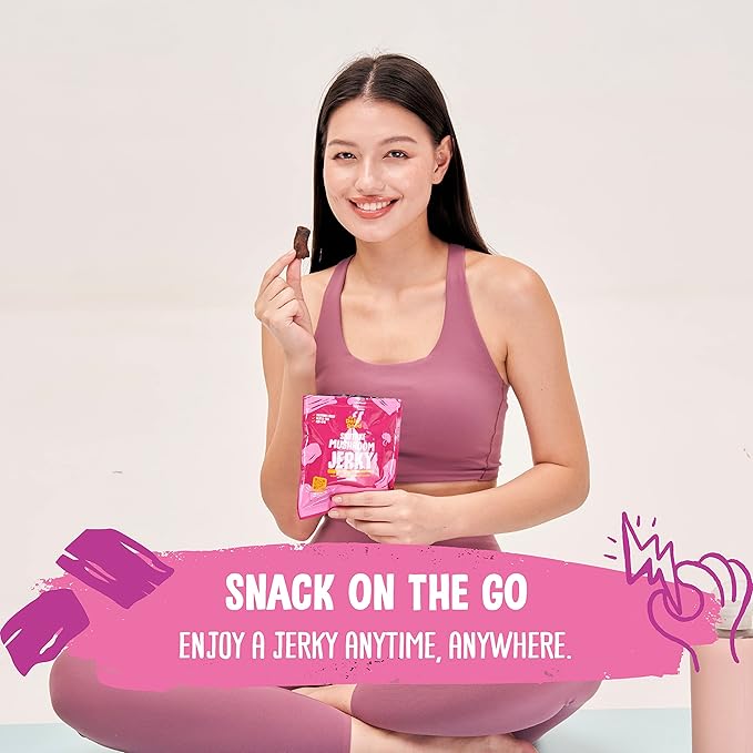 The Daily Good Mushroom Jerky - 3-Pack Snacks, Yummy High-Fiber Mushroom Snack, Meatless & Gluten-Free Food, Contains Eggs, Made from Shiitake Stalk, 0.58 lbs., Vegetarian, Hot & Spicy Flavor