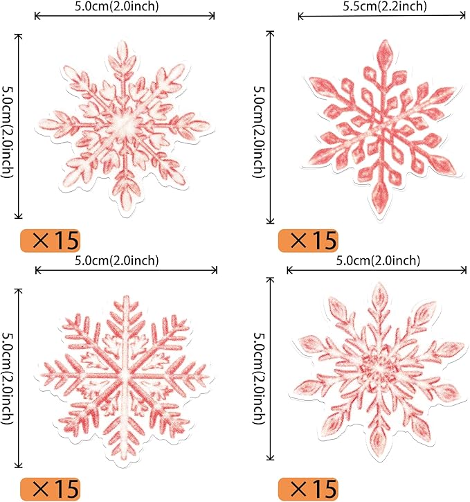 60 PCS Edible Snowflake Cupcake Toppers Wafer Paper Frozen Cupcake Topper Edible Snowflake Cupcake Picks Decoration for Winter Wonderland Christmas Birthday Party Cake Decorations Supplies White Pink