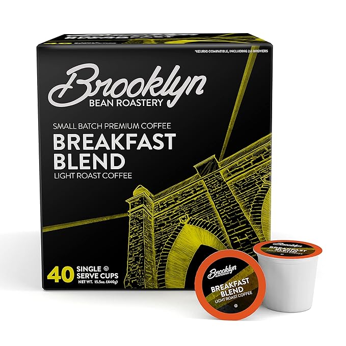 Brooklyn Beans Breakfast Blend Gourmet Coffee Pods - Compatible with Keurig 2.0 K Cup Brewers, 40 Count, Smooth and Balanced