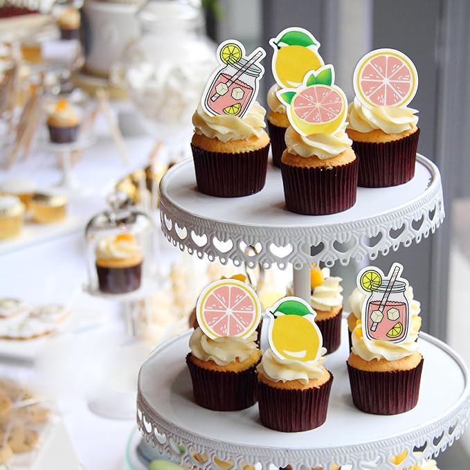40Pcs Edible Lemon Cupcake Toppers Fruit Theme Lemonade Party Cupcake Picks for Lemon Theme Baby Shower Kids Boys Girls Birthday Party Cake Decorations Supplies