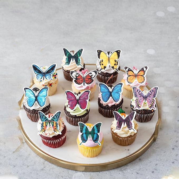 Rsstarxi 60 Pack Edible Butterfly Cake Decorations, Wafer Paper Butterfly Cupcake Toppers Butterfly Birthday Party Decorations for Baby Shower Wedding Anniversary Party Decorations Supplies