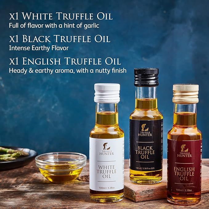 TruffleHunter - English, Black & White Truffle Oil Set - 3.38 Oz x 3