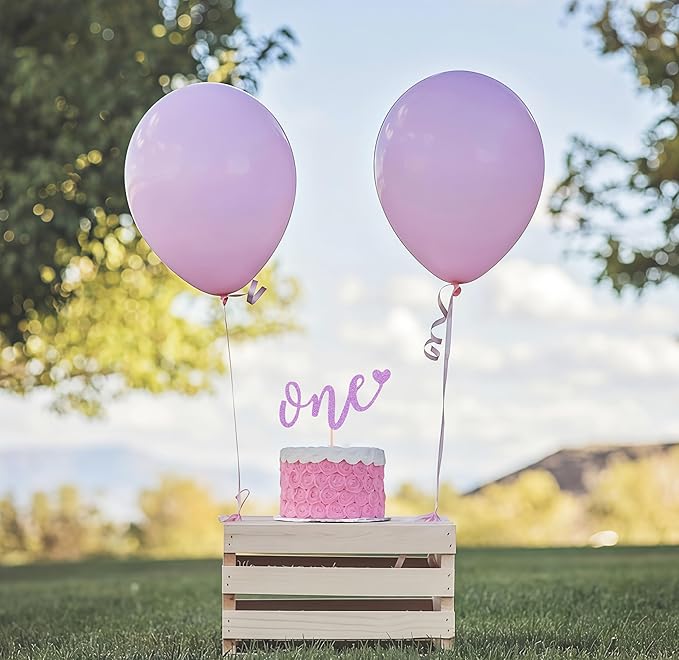 First Birthday Cake Topper - Light Purple Glitter Love One Birthday Cake Decorating Supplies, Perfect for Baby Shower/Gender Revealing Party/Baby Party Photo Booth Props