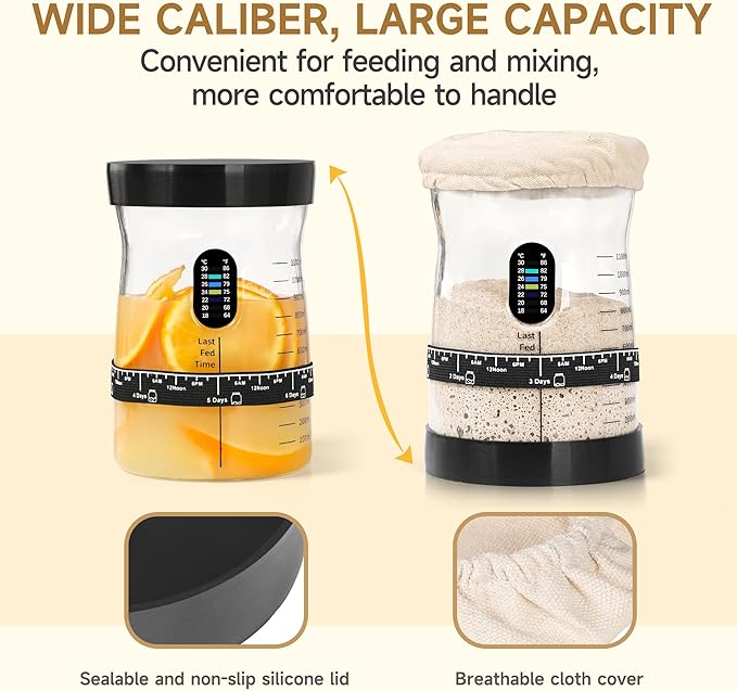 Sourdough Starter Kit -50 Oz Wide Bore and Large Capacity Sourdough Starter Jar,Thermometer, Feeding Band- Perfect Sourdough Bread Baking Supplies, Baking Gifts(2 Jar)