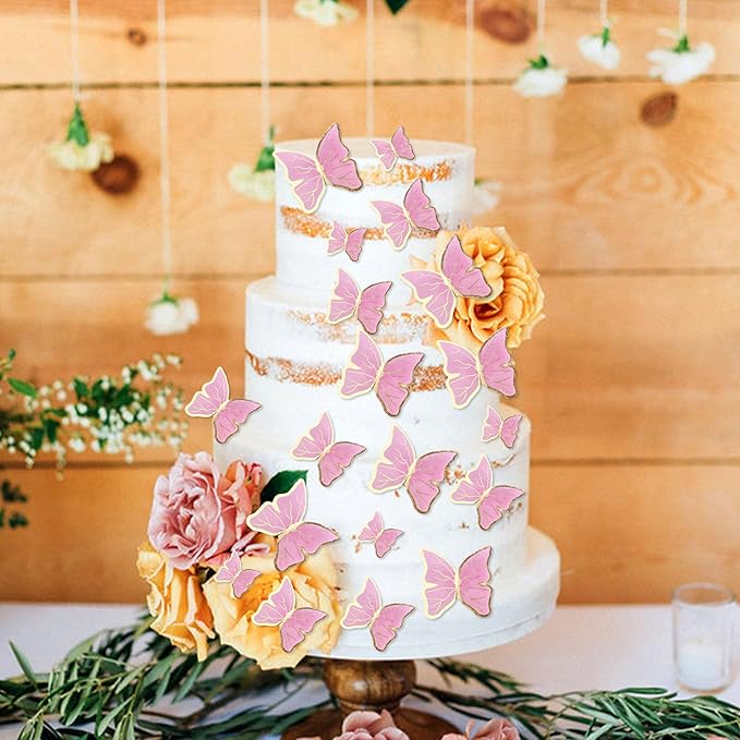 30PCS Butterfly Cake Toppers 3D Purple Gold Butterfly Cupcake Toppers Birthday Party Cake Decorations Supplies for Anniversary Wedding Party Baby Shower Wall Decor