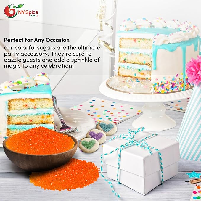 NY Spice Shop Orange Sanding Sugar - 8 Ounce Sweet Colorful Edible Sprinkles For Candy Dish - Sugar Sprinkles For Cake Decorating Cookies Basket & Dishes