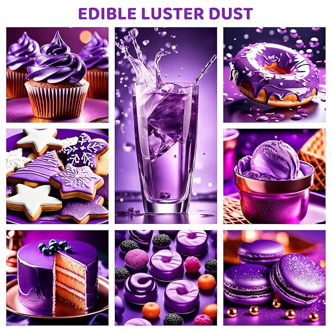 Luster Dust Edible - 15 Grams Food Grade Cake Dust Shimmer Powdered, Cherrysea Powder Luster Dust Food Coloring for Cocktails, Christmas Cookie Decorations, Cake, Drinks, Fondant, Candy - 15g/Bottle (6-Purple)