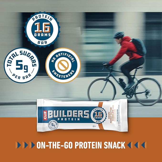 CLIF BUILDERS Protein Bars - Variety Pack - Crispy Almond Salted Caramel and Crispy Peanut Butter Chocolate Flavored - Reduced Sugar - Gluten Free - 16g Protein - No Artificial Sweeteners - 1.97 oz. (12 Pack)