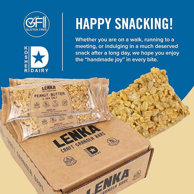 Lenka Bars - Peanut Butter & Sea Salt Snack Bars, Gluten Free, High Fiber, Kosher, Wholesome, No Artificial Flavors, Individually Wrapped - 12 Pack