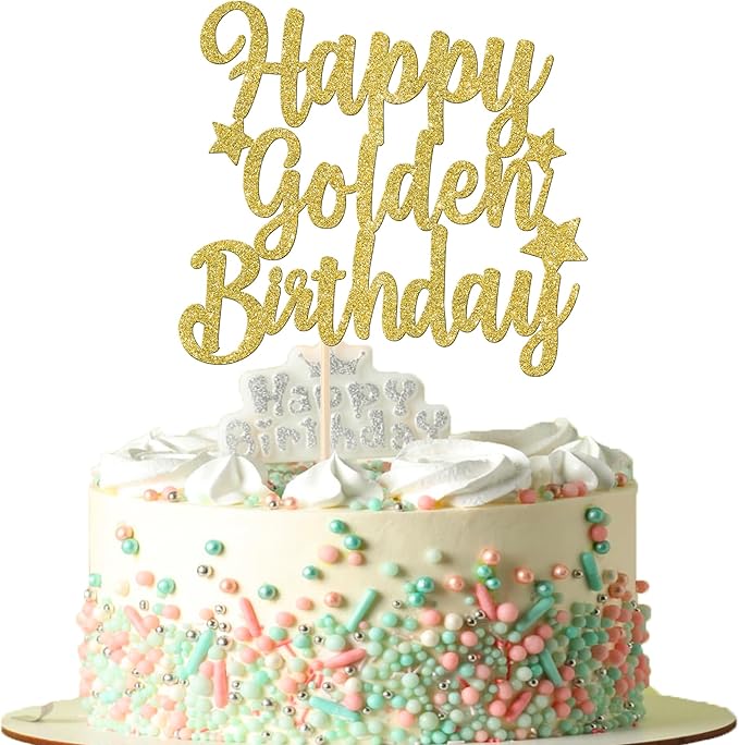 Rsstarxi 1 Pack Happy Golden Birthday Cake Topper Glitter Golden Birthday Party Cake Decoration 14th 16th 18th 30th 50th 60th Birthday Cake Picks for Kids Adults Birthday Party Decorations