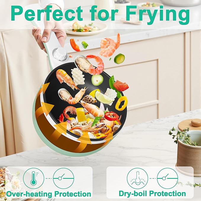 Dezin Hot Pot Electric Upgraded, Non-Stick Saut챕 Pan, Rapid Noodles Electric Pot, 1.5L Mini Portable Hot Pot for Steak, Egg, Fried Rice, Ramen, Oatmeal, Soup with Power Adjustment