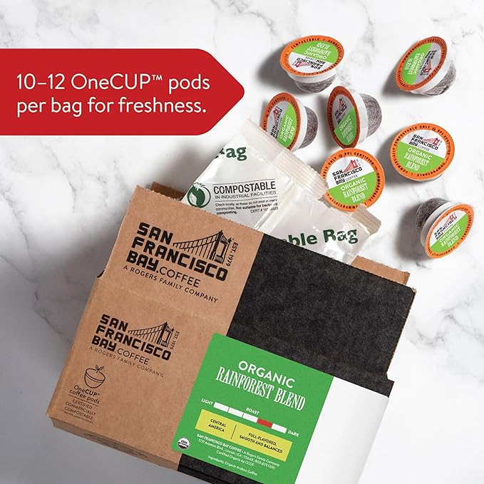 San Francisco Bay Compostable Coffee Pods - Organic Rainforest Blend (120 Ct) K Cup Compatible including Keurig 2.0, Medium Dark Roast