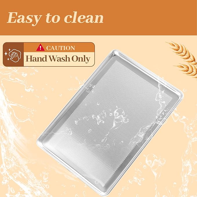 6 Pack Full Size Baking Sheet Pans Perforated, Aluminum Commercial Cookie Sheets Non-Stick, 26"x18"