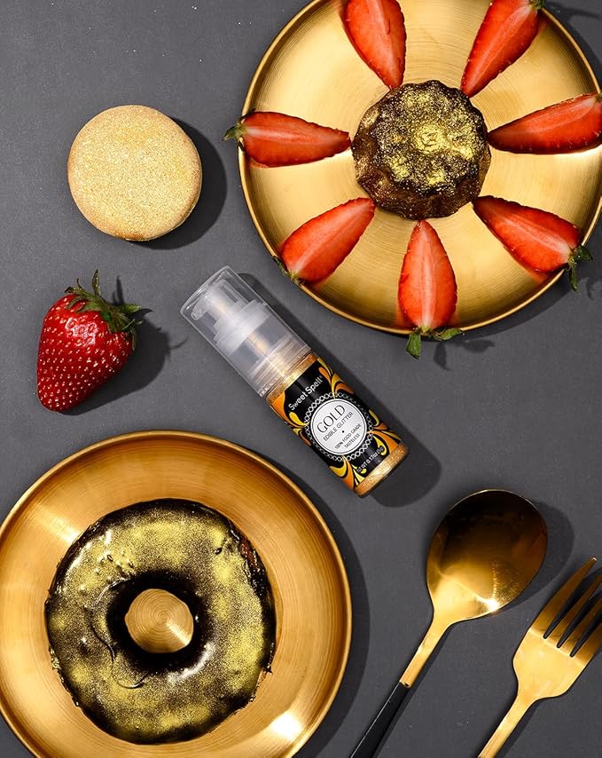 Sweet Spell Edible Cake Glitter Spray ??Shimmering Magic for Cakes Decorating & Cocktails ??100% Edible, Food-Grade, Vegan, Gluten-Free (Gold)