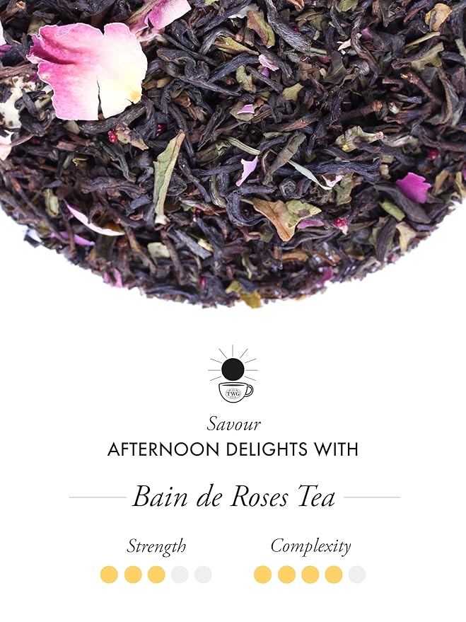 TWG Tea | Bain de Roses Tea | Black Tea | Rosebuds & Rose Petals | 15 Hand Sewn Cotton Teabags | Gift Set