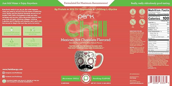 Perk Chill Mexican Hot Chocolate Flavored Drink Mix (18 Servings) - Soy Free & Peanut Free