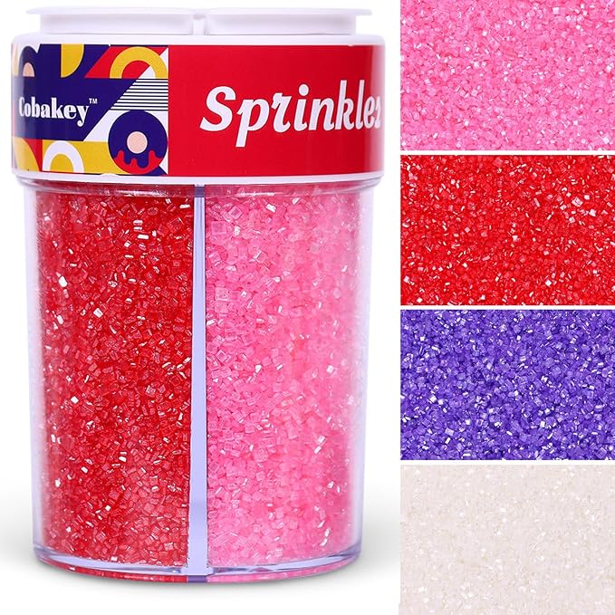 Valentine Sanding Sugar Edible Pink Red Purple Sugar Sprinkles for Cake Decorating Crystal Candy Sparkling Sanding Sugar for Cupcake Toppers Cookie Decorations Wedding Party Celebrations 6.5oz