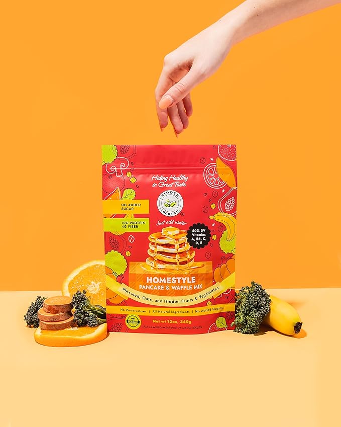Hidden Foods Homestyle Pancake Mix and Waffle Mix | Thick & Fluffy Pancake with Oats, Flaxseed & Hidden Fruits & Veggies | Rich in Protein, Fiber and Vitamins | Breakfast Meal Just Add Water - 2 Pack