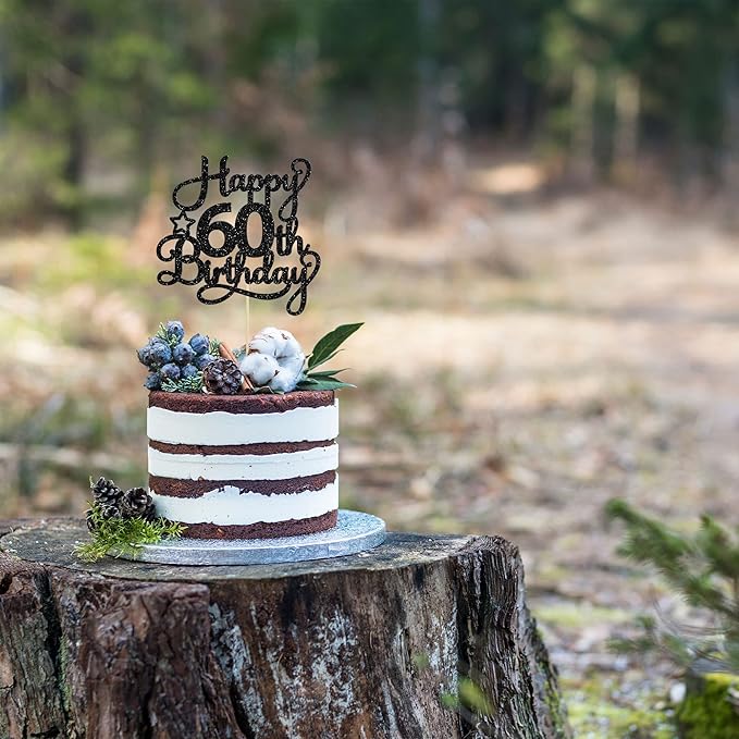 1 Pack Happy 60th Birthday Cake Topper Black Glitter 60 & Fabulous Cheers to 60 Years Old 60th Birthday Cake Pick for Celebrating 60th Birthday Anniversary Party Cake Decorations Supplies