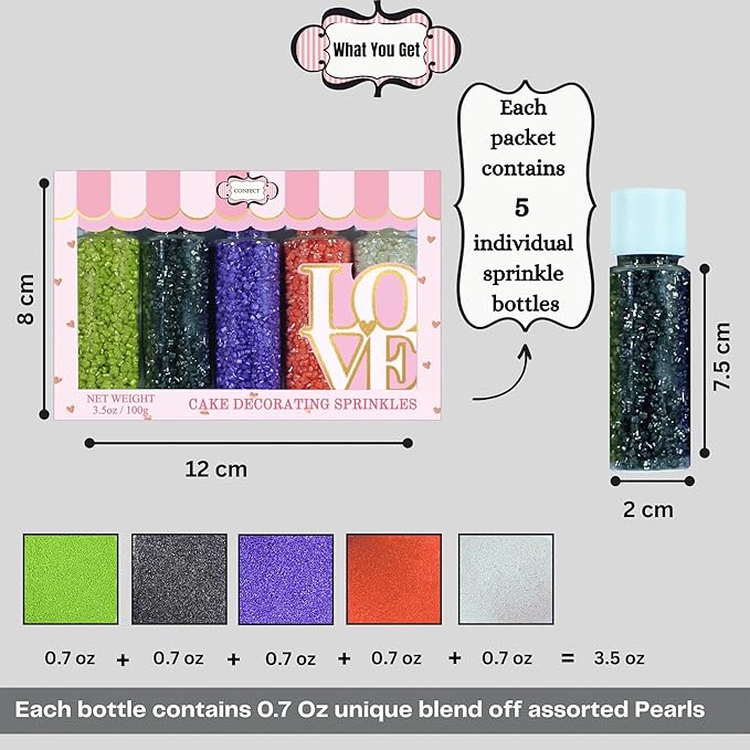 Confect Scary Night-Out Sprinkles ??Edible Sparkling Sugar Mix in Silver, Orange, Irish Purple, Black & Lime Green ??Halloween Sugar Sprinkles for Decorating Cakes, Cupcakes, Cookies & Desserts- 5 Oz