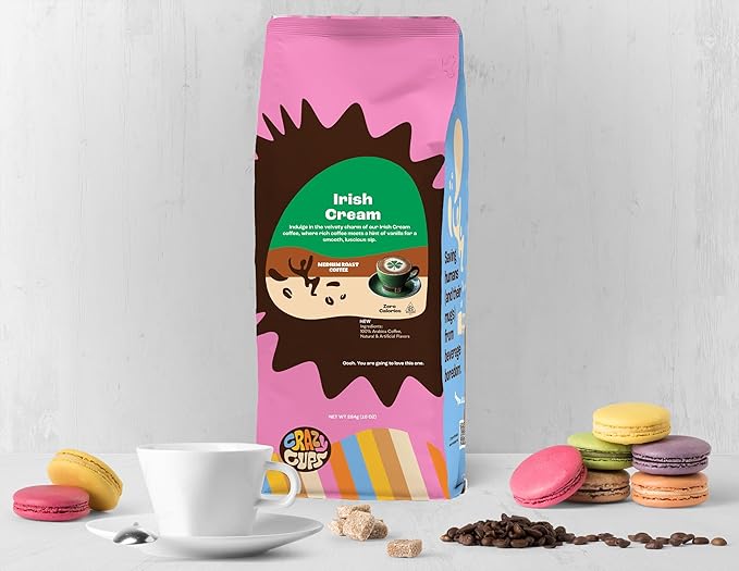 Crazy Cups Flavored Ground Coffee, Irish Cream Coffee in 10 oz Bag, For Brewing Hot or Iced