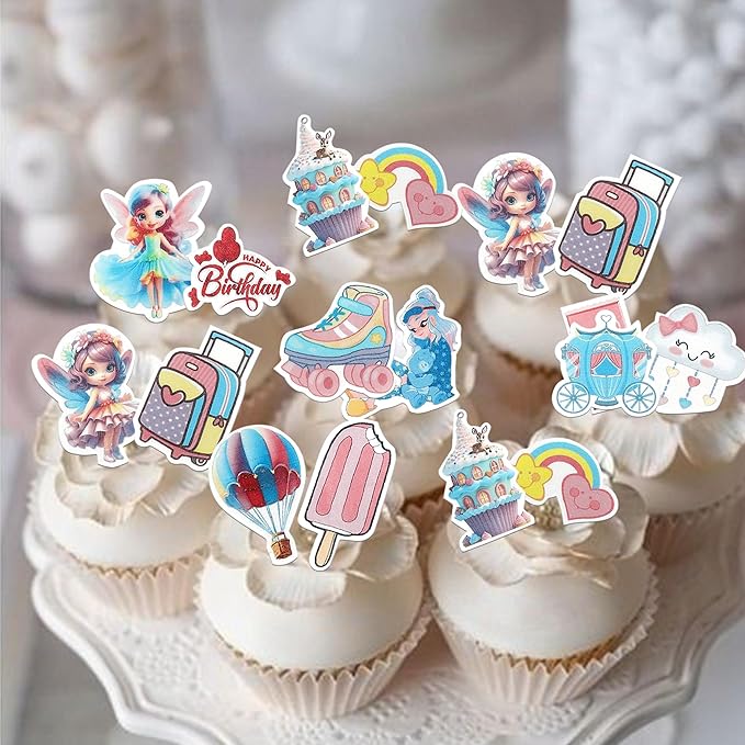 72 Pack Edible Fairy Cupcake Toppers Happy Birthday Party Angel Fairy Cupcake Picks Wing Angel Fairy Cake Decorations Party Supplies