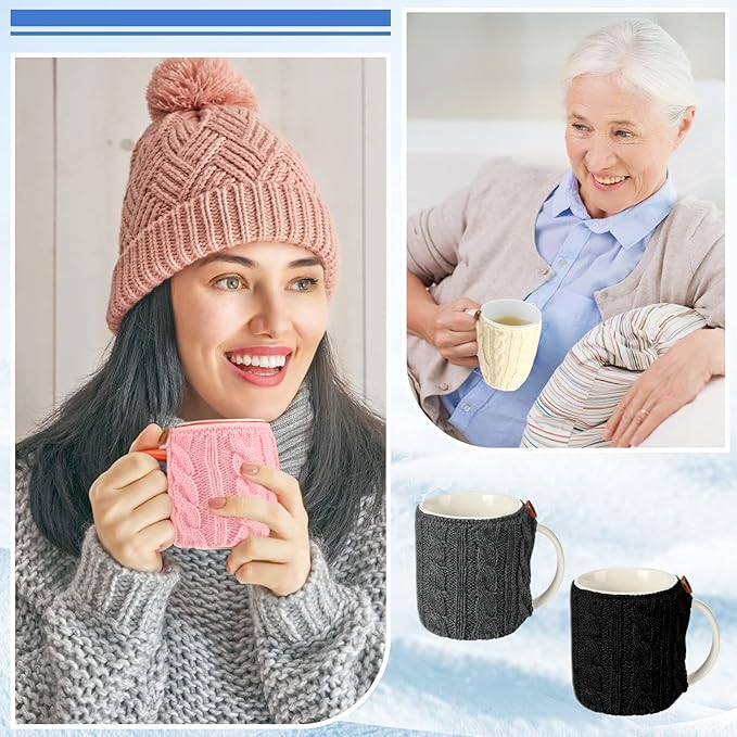 Skyley 4 Pcs Mug Cozy Set, Wool Yarn Reusable Knitted Coffee Sleeves for Hot Drinks, 18 x 9 cm, Fresh Color, Insulated, Hand Wash Only, 4 Units in Package