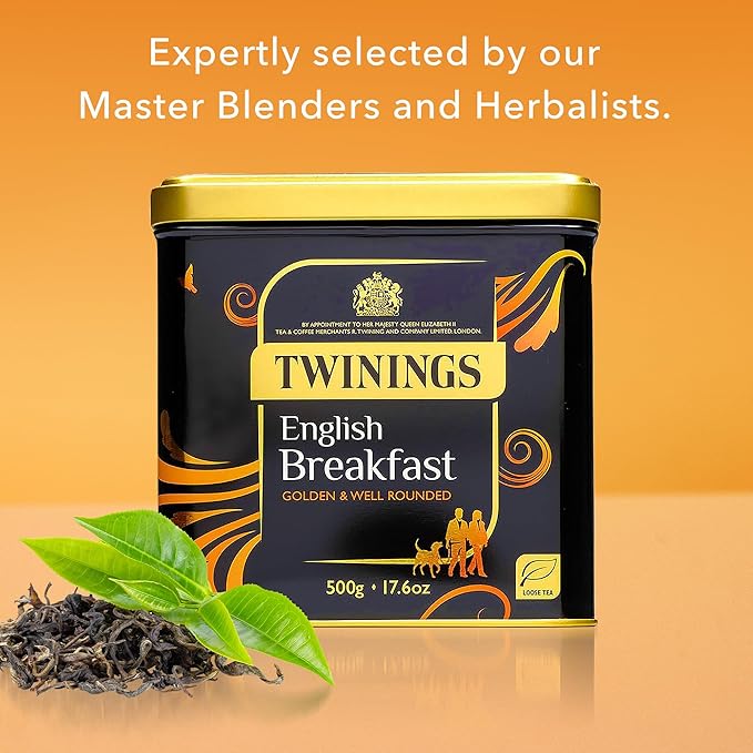 Twinings English Breakfast Loose Leaf Black Tea, 17.64 Ounce (500g) Tin, Caffeinated, Enjoy Hot or Iced