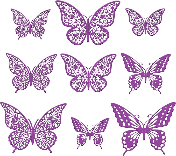 Gyufise 36 Pack Purple 3D Butterfly Cupcake Toppers Hollow Cake Decorations for Birthday Wedding Fairy Party Wall Sticker Decal