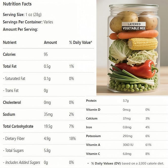 7 oz 200 g Dehydrated Vegetable Soup Mix | Colorful Veggie Blend for Ramen, Stews & Pantry Storage | Carrots Cabbage Corn Scallions Peas Potatoes Bell Peppers