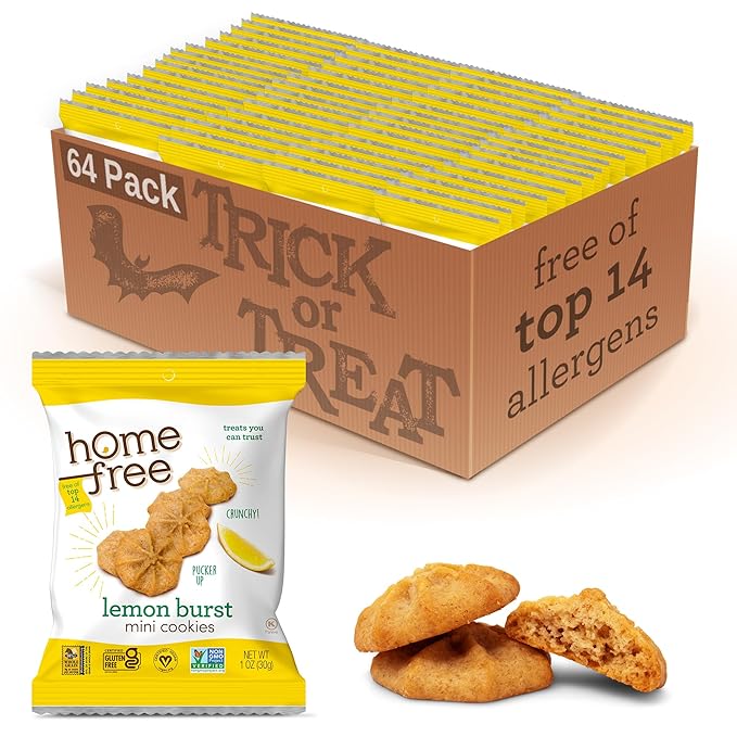 Homefree Treats You Can Trust Gluten Free Mini Cookies, Single Serve, Lemon Burst, 1.0 Ounce (Pack of 64)