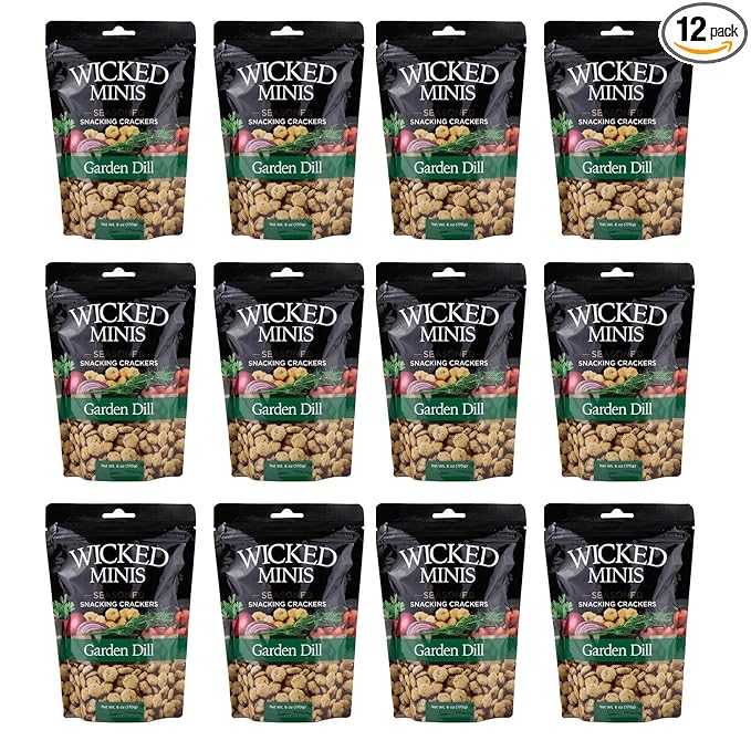 Wicked Minis Soup & Oyster Crackers - Saltine & Salted Flavored Mini Puffed Soup, Savory Snacking Mix, Seasoned Croutons Salad Toppers, Crackers for Chili 6oz (Garden Dill, Pack of 12)