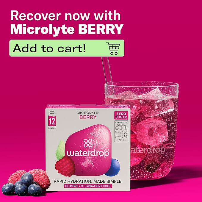 Waterdrop Microlyte Hydration Cubes, Berry Flavor, Electrolyte Drink Mix with Zinc, Magnesium, Potassium, Calcium & 9 Vitamins, Zero Sugar, Low Calorie, Sports Drink with Electrolytes, 24 Count