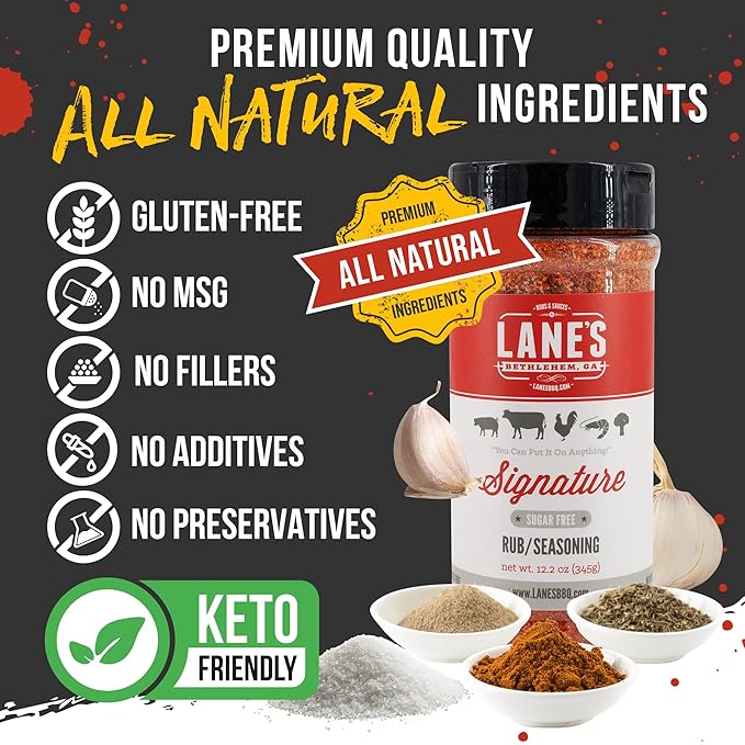Lane's Signature BBQ Seasoning Rub, All-Natural BBQ Seasonings and Rubs, Perfect for Beef, Meat, Chicken & Pork Rub Seasoning, Made in USA, 12.2 Oz