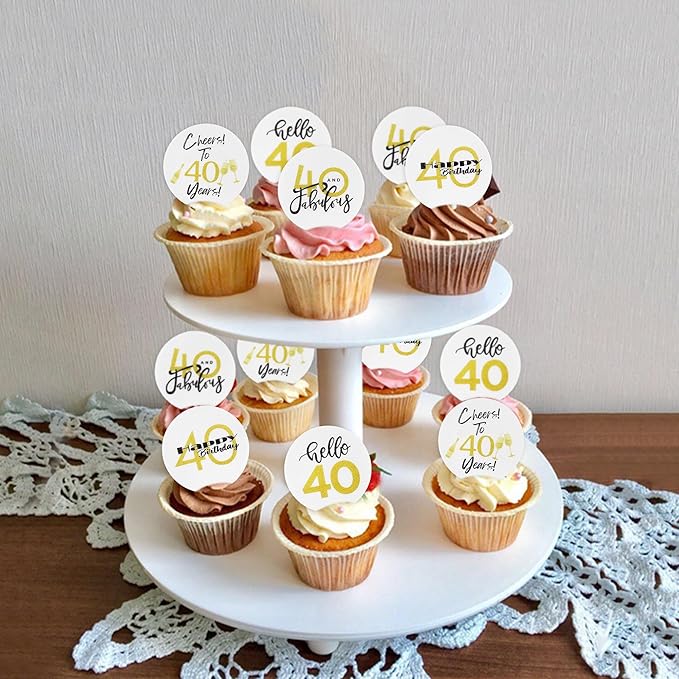 40pcs Edible Cheers and Beers to 40 Years Cupcake Toppers Cheers and Beers Cake Toppers Picks Happy 40th Birthday Anniver Beer Themed Party Supplies