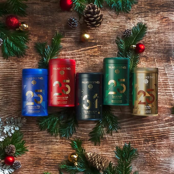 Palais des Th챕s - N째25 Green Tea - Holiday Blend with Citrus, Rose, Almond, and Spices - 3.5oz Loose Leaf Metal Gift Tin, Serves 20-25 Cups