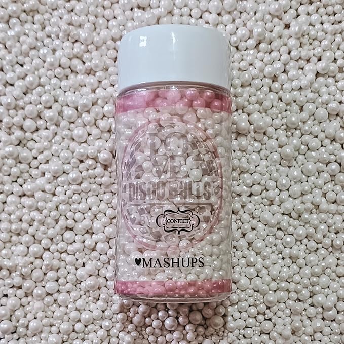 Confect Pearl White Cake Sprinkles ??Confect Love Disco Balls Mashup Edible Sprinkles for Cupcakes, Cakes & Cookies ??Elegant White Sugar Pearls & Decorative Toppings | Vegan, Gluten-Free, Nut-Free, Soy-Free, Dairy-Free, Palm Oil-Free- 4.2 Oz